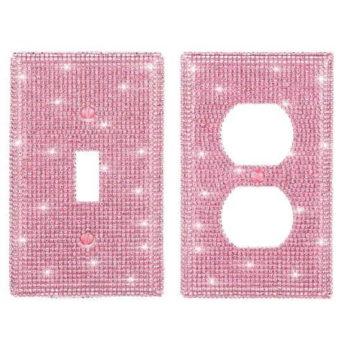 2pcs Shiny Pink Rhinestones Light Switch Cover Plate Decorative Wall Plate Rhinestones Single Light Switch Cover Bling Decorative Outlet Covers for Bedroom Accessories Home Decor