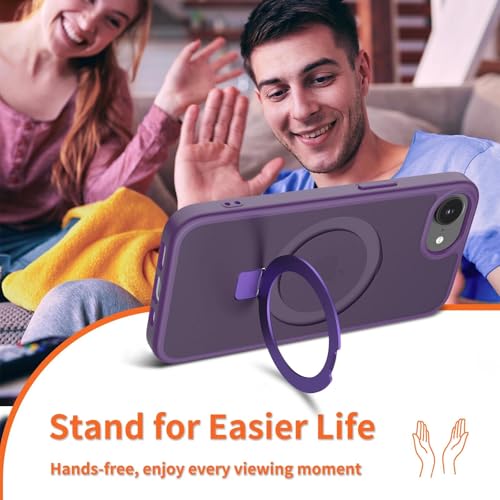 Image of Magnetic for iPhone 16E Case, 6.1 inch, Compatible with MagSafe, Rugged Kickstand, Not-Yellowing Military-Grade Protection, Matte Purple