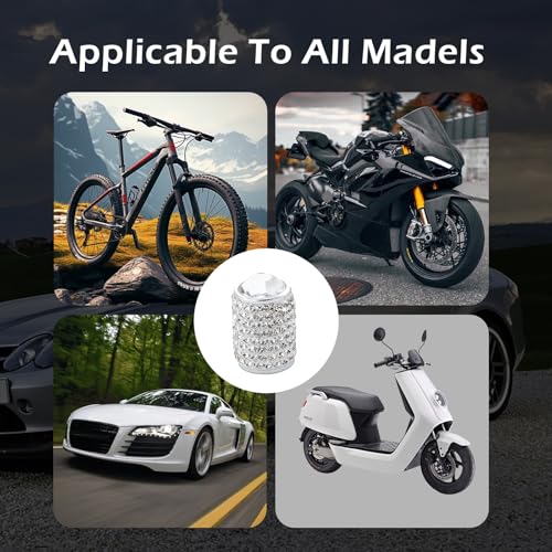Ferianl 4PCS Bling Tire Valve Caps, Crystal Rhinestone Valve Stem Covers, Car Dustproof Waterproof Tire Air Cap, Universal for Vehicle, Sedan, SUV, Motorcycle, Bicycle (White)