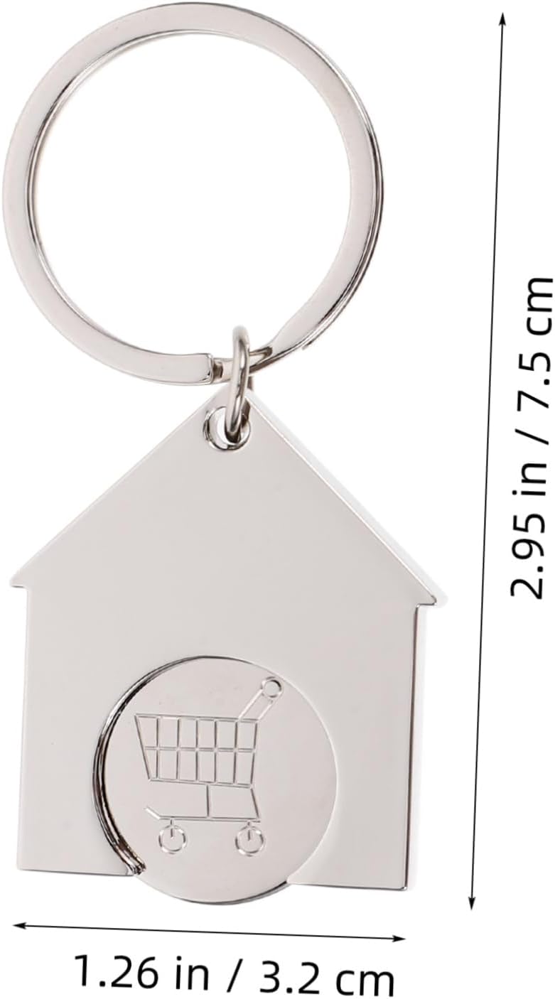 SHOWERORO 2pcs Metal Shopping Cart Token Keychain Portable Silver Key Ring image 2