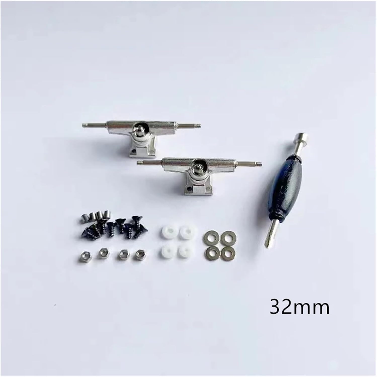 4pcs Trucks with Screws Nuts Tool for 32mm Fingerboard Skateboard Wooden Deck Toy Accessories(32mm Silver)