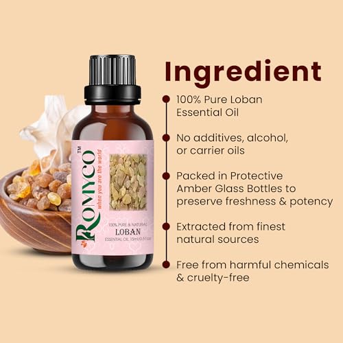 Image of Romyco Loban Essential Oil 15ml (Frankincense) for Glowing Bright Skin | Ideal For Meditation Prayer Positivity Rituals in Diffuser | Anxiety Relief | Pure Premium Natural & Undiluted