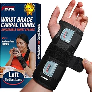 Wrist Brace for Carpal Tunnel, Adjustable Wrist Support Brace with Splints Left Hand, Medium/Large, Arm Compression Hand Support for Injuries, Wrist Pain, Sprain, Sport