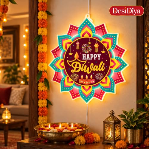 Desidiya® Happy Diwali LED Hanging Light | Warm White Double-Sided | Perfect for Diwali décor, entrances, balconies, pooja rooms, gifting and celebrations. - Image 4