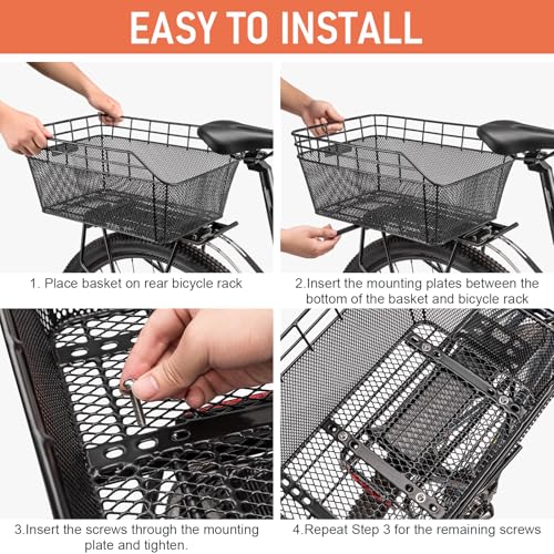 Rear Bike Basket – Large Bicycle Rear Basket with Cargo Net