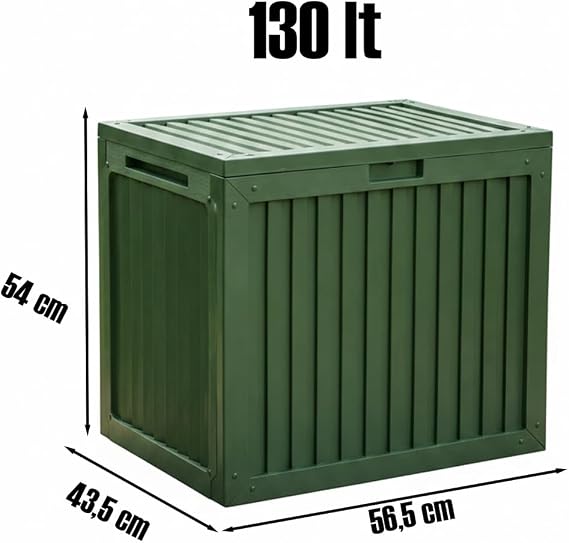 Porsima 161001-005 130LT Kilitli Organizer Kapaklı Bahçe Balkon Kiler Sandığı Çok Amaçlı Depolama Sandığı Yeşil