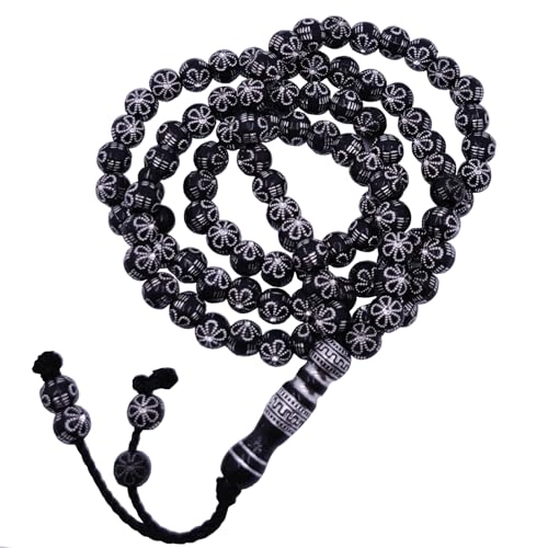 8mm Tasbih Prayer Beads Islamic Prayer Rosary Beads Muslim Islam Misbaha Tasbeeh Sibha 99 Prayer Beads Necklace Hand Bracelets (Black-1) - Thumbnail 2