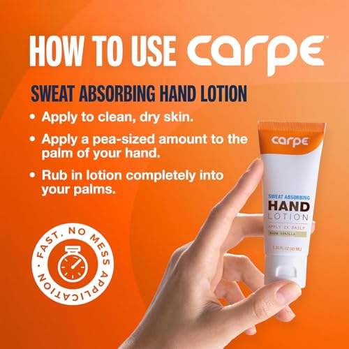 Image of Carpe Sweat Absorbing Hand Lotion (Pack of 2) A dermatologist-recommended smooth lotion that helps stop hand sweat, great for hyperhidrosis or excessive sweat (Warm Vanilla)