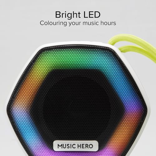 Music Hero Speaker Cassa Wireless, 5 Watt, Water Resistant IPX5, Led, Con Laccetto, Multi Input, Tasti Multifunzione, Nero - 4
