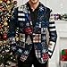 Christmas Blazer for Men 2025 Fashion Xmas Graphic Slim Fit Corduroy Jacket Cotton Holiday Party Blazer Outfits Silver Brown