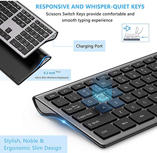 Wireless Keyboard Mouse Combo, Rechargeable Keyboard and Mouse - LEKVEY Slim Keyboard Mice, 2.4G 109 Keys Full-Size QWERTY Keyboard Mouse Set, with Number Pad, Silent Click, Stylish Design, Space Gray - Thumbnail 3