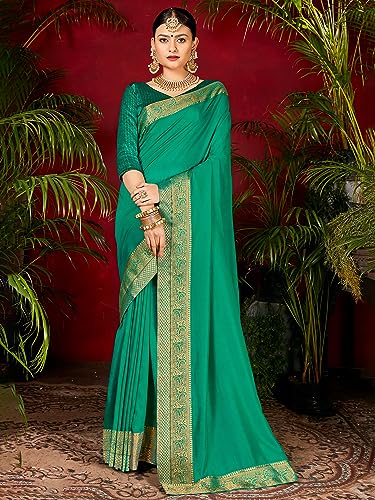 Image of AKHILAM Women's Vichitra Silk Embellished Solid Saree With Unstitched Blouse Piece (SHRINGR11001 5D Parent)