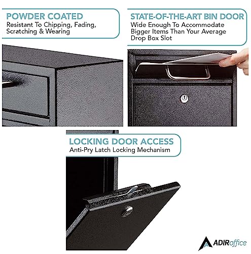 Adiroffice Ultimate Drop Box Wall-Mounted Mailbox - Hanging Secured Postbox - Durable Spacious Key - Perfect For After Hours Deposits Payments Key And Letter Drops (Black) #TOP5