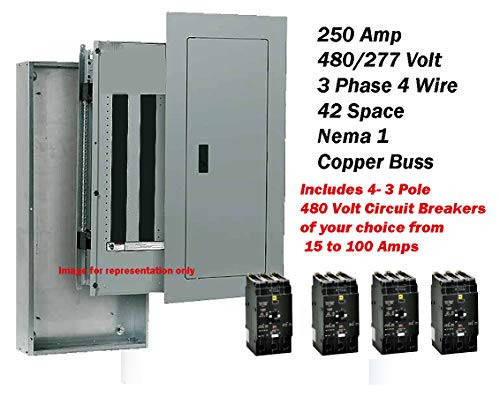 New 480 Volt 3 Phase 4 Wire Panel, Main Lug Only w/ 4-3 Pole Breakers