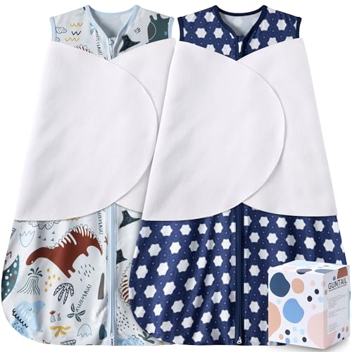 Image of GUNTAIL Newborn Sleep Sack Baby Swaddle,3-Way Adjustable Wearable Blanket,100% Rayon Cotton Swaddling sleeping bag. (Dinosaur&Hexagon, 0-3 Months)