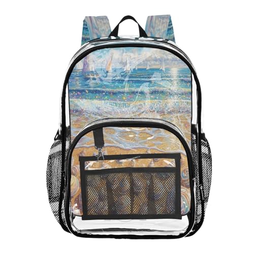 Sea Beach Clear Backpack - Stadium Approved Large 15.7-inch Waterproof Transparent Bag for Sports, Concerts, Work, Travel#425
