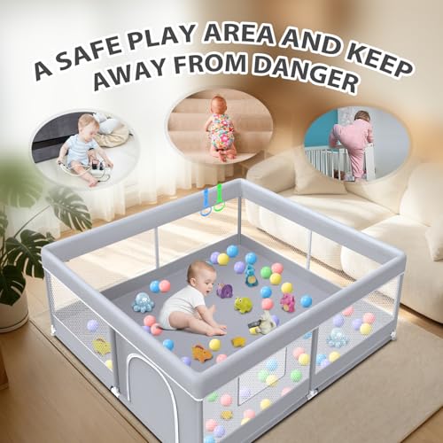 Image of XVISHX Baby Playpen 50 x 50 Inch Play Pen Playards, Playpen for Babies and Toddlers, Baby Playard for Indoor & Outdoor Active Center Game Fence, with Skin-Friendly Fabric and Soft Breathable Mesh Grey