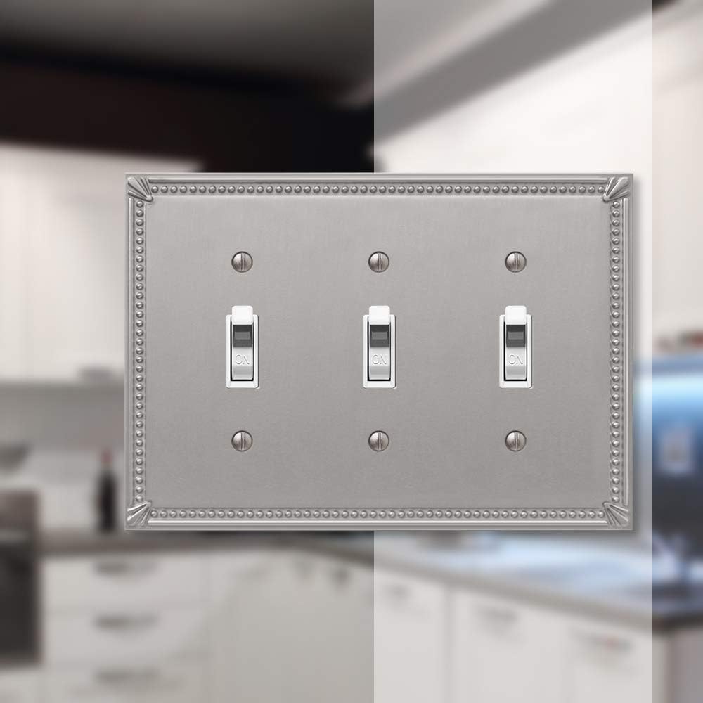 Amerelle 74TTTBN Imperial Bead Wallplate, 3 Toggle, Cast Metal, Brushed Nickel, 1-Pack image 2