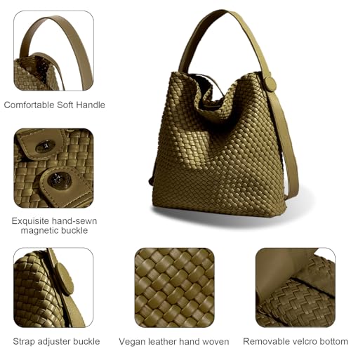 Image of Large Woven Tote Bag Vegan Leather Shoulder Bag for Women Fashion Travel Shopper Bag Top Handle Handbag and Purse