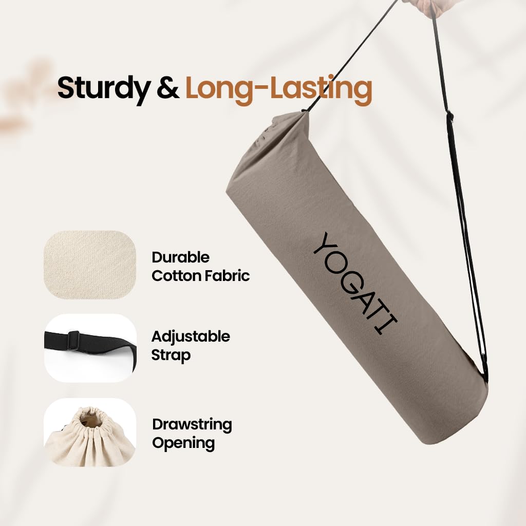 YOGATI® Torba na matę do jogi, duże torby na matę do jogi z syntetycznej bawełny, dla kobiet i mężczyzn, z regulowanym paskiem, idealne do pilatesu i maty do ćwiczeń, 19 x 80 cm, torba na matę do jogi