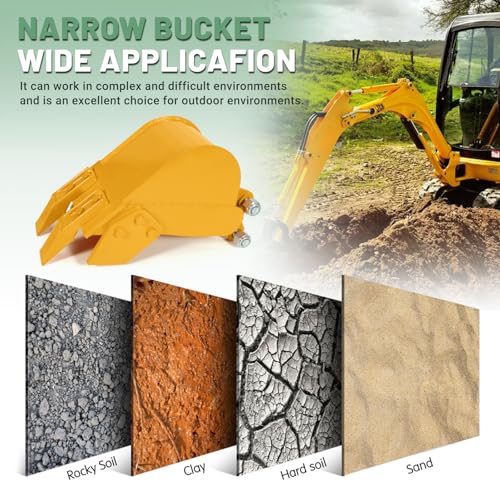 Image of 200mm /7.9'' Mini Excavator Bucket, Yellow Narrow Trench Bucket, Fit for Below 3 Tons Mini Excavator Attachment w /Pins*2#Replace Small Digger Micro Excavator Trenching Backhoe