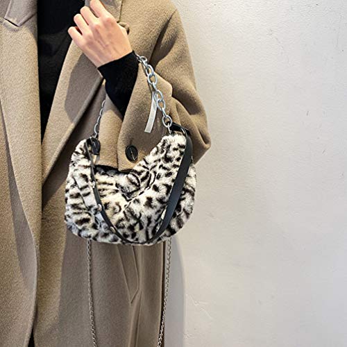 KESYOO Bolsa de Ombro de Leopardo de Pelúcia Feminina Moda Nas Axilas Bolsa de Pele Bolsa All-Match