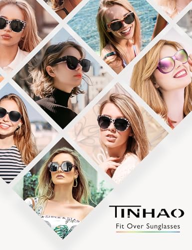 Polarised Fit Over Glasses Sunglasses for Women UV Protection, Trendy Oversized Square Wrap Around Shades for Driving(Amber Leopard,Brown) - Image 4