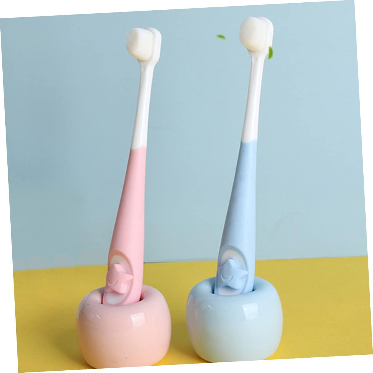 2pcs Toothbrush Set for Newborns Ultra-fine Bristles Cartoon Handle Oral Care for Boy Girl Aged Shower Gift