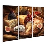 islandburner Bild auf Leinwand Käseplatte mit Feigen und Wein auf Holzbrett für Küche Feinschmecker Delikatessenladen Bilder Wandbilder Poster