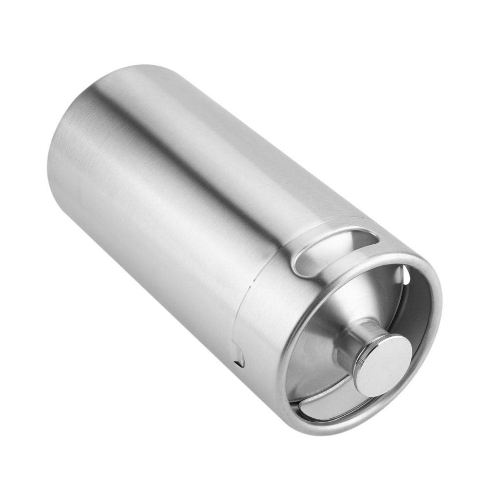 Dioche Barril de cerveza de acero inoxidable, mini barril dispensador de cerveza con tapa en espiral, estructura de una sola pared para suministros de hotel en el hogar (2 L)
