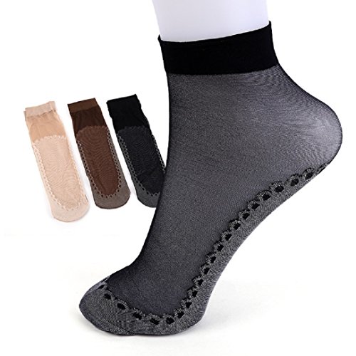 Image of Women's 12 Pairs Silky Anti-Slip Cotton Sole Sheer Ankle High Tights Hosiery Socks Reinforced Toe