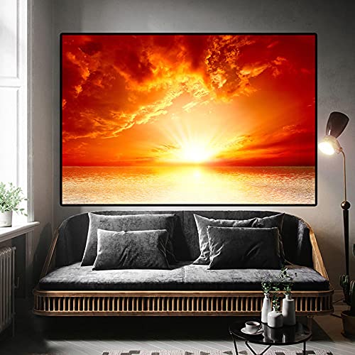 Peinture paysage coucher de soleil bord de mer pour créer un salon zen