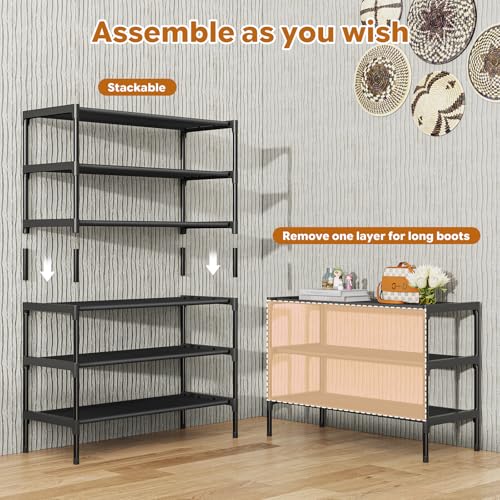 Image of Simple Trending Shoe Rack, 3-Tier Shoe Organizer, Non-Woven Shoe Shelf Storage for Closet, Entryway, Bedroom, 27.5 inch Wide, Black