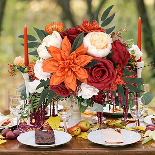 Amyhomie Orange Artificial Flowers Combo Silk Mix Peony Rose Hydrangea Fake Flowers W/Stem For Diy Wedding Bouquets Centerpieces Arrangements Table Fall Decor Party Bridal Baby Shower Home Decorations #TOP2