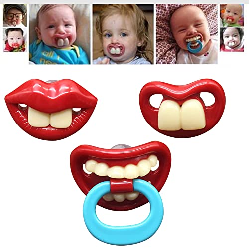Funny Pacifier for Baby, Buck Tooth Pacifier Fake Big Teeth Pacifier, Soft Pacifiers with Teeth Food Grade Silicone Pacifier for Babies Health BPA Free, Great Gift for Kids (3pcs-B)