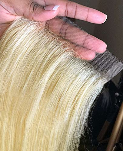 BEEOS 6x6 Skinlike Real HD Lace Closure Only, 613 Blonde 0.10mm Ultra-thin Melted Lace Pre Plucked Hairline Invisible Lace Closure Piece Silky Straight 18 Inch