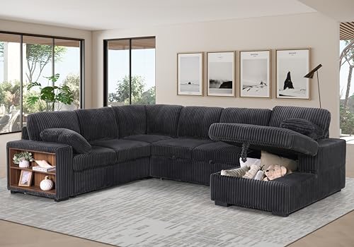 Image of ERYE 117-Inch Oversized U-Shaped Sleeper Sectional Sofabed, U Shaped Pull Out Sleeper Couch Corner Convertible Sectional Sofa Bed with Right Facing Storage Chaise for Living Room