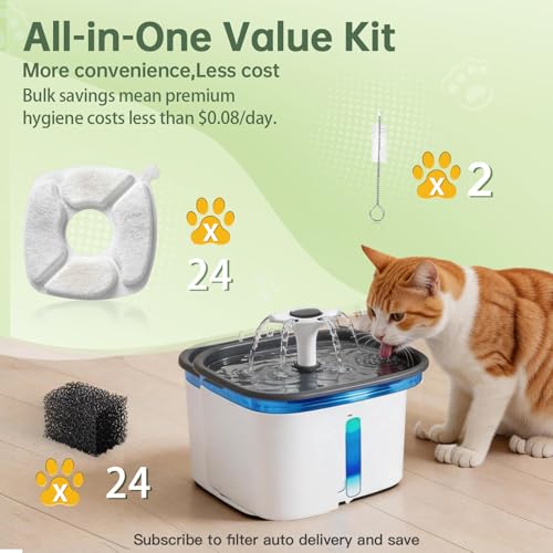 Image of Cat Water Fountain Replacement Filters-24 Pack Cat Fountain Filters with 24 Pack Sponges, Enhanced Compatibility Pet Fountain Filter Fit for 50oz, 84oz, 95oz or 108oz Automatic Pet Dog Water Dispenser