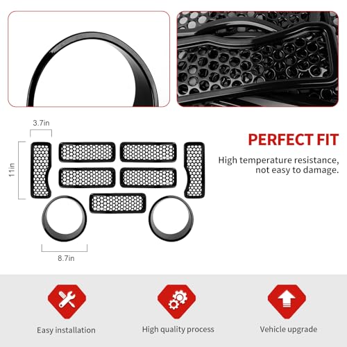 Image of 9PCS Headlight Cover & Front Grill Mesh Inserts Compatible with Jeep Wrangler JL JLU 2024+, NOT FIT JL Sport /Sport S (Black)