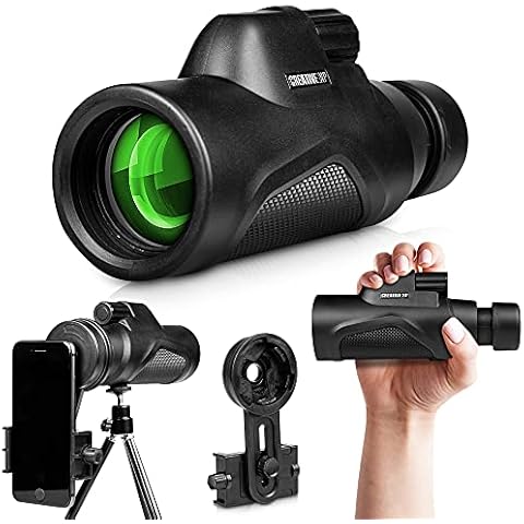 CREATIVE XP Prism HD Monocular Telescope for Adults with Phone Adapter - 12x42 Zoom Monoculars for Bird Watching, Hunting, Military, Stargazing, Sports, Wildlife – Waterproof and Tripod Included Cover