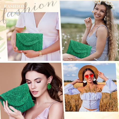 Image of JaGely Women's Straw Clutch Purses and 6 Pairs Rattan Earrings Summer Beach Clutch Handbag Envelope Woven Bag Boho Earrings