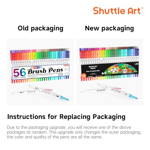 Image of Shuttle Art Dual Brush Marker Pens, 56 Colors Water-based Ink, Dual Tip Calligraphy Pens Fineliner and Brush Tip perfect for Kids Adult Artist, Hand Lettering, Journal, Doodling, Writing