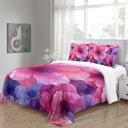 Housse de couette microfibre super douce imprimé 3D aquarelle fleurs