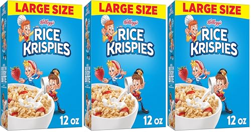 Kellogg's Rice Krispies Cold Breakfast Cereal, 8 Vitamins and Minerals, Rice Krispies Treats, Large Size, Original, 12Oz Box (1 Box) (Pack of 3)