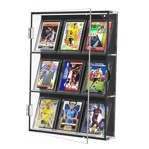 サムコス カードローダー 収納ディスプレイケース 3段カード 9枚収納可能 アクリル製 透明 壁掛け カードディスプレイケース アクリル psa 収納ケース マグネット扉 ショーケース (3段カード)