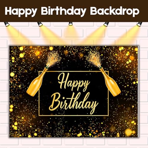 Image of 1 pc Happy Birthday Black Gold Backdrop (7ft X 5ft) Cloth Curtain Decoration for Kids and Adults (Pack of 1)