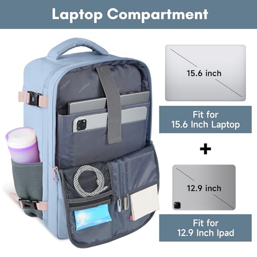 Image of Taygeer Travel Backpack for Women, TSA Carry On Backpack with Shoe Pouch | 15.6 inch Laptop Mochila Flight Approved with Water Bottle Pocket, Nurse Bag Casual Daypack for Weekender Hiking, Powder Purple