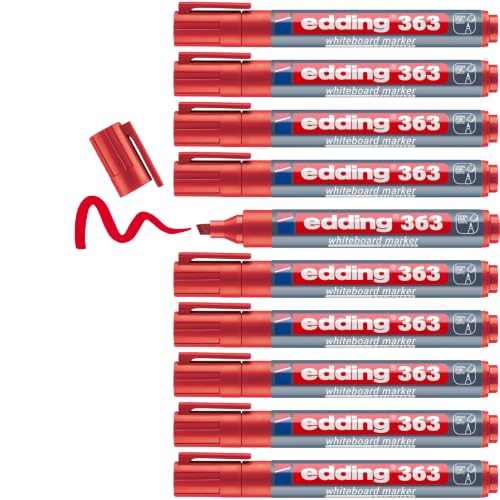 edding 363 Whiteboardmarker - rot - 10 Whiteboard Stifte - Keilspitze 1-5 mm - Boardmarker abwischbar - für Whiteboard, Flipchart, Magnettafel, Pinnwand, Memoboard - Sketchnotes - nachfüllbar