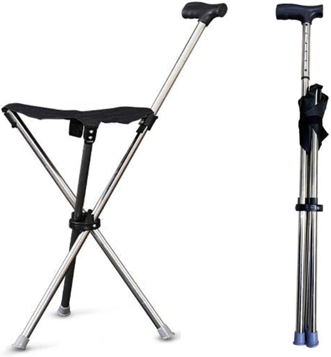 Canne pliante 2 en 1 avec siège en acier inoxydable avec une capacité de charge allant jusqu'à 150 kg, conçue pour être légère et portable