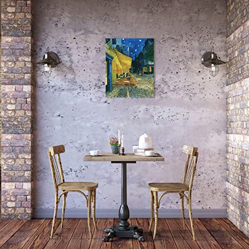 Van Gogh Canvas Wall Art: Café Terrace At Night Oil Painting Picture Reproduction Bedroom Decor - Famous Art Prints Modern Artwork Framed Poster Home Decoration 12 X 15" #TOP2